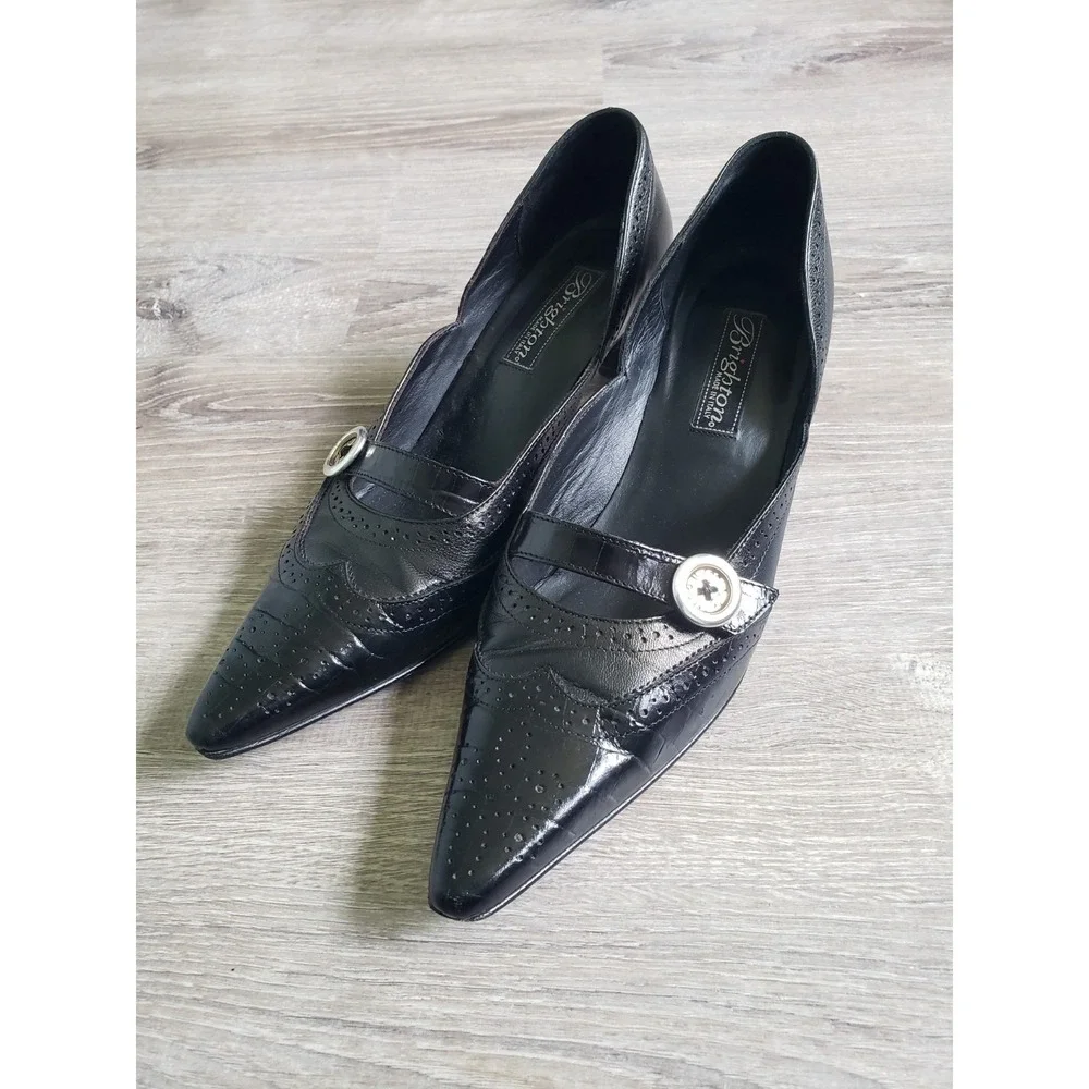 Brighton Trent Sz 7M Heels Black Leather Silver Button Point Toe Shoes Western - Picture 1 of 6